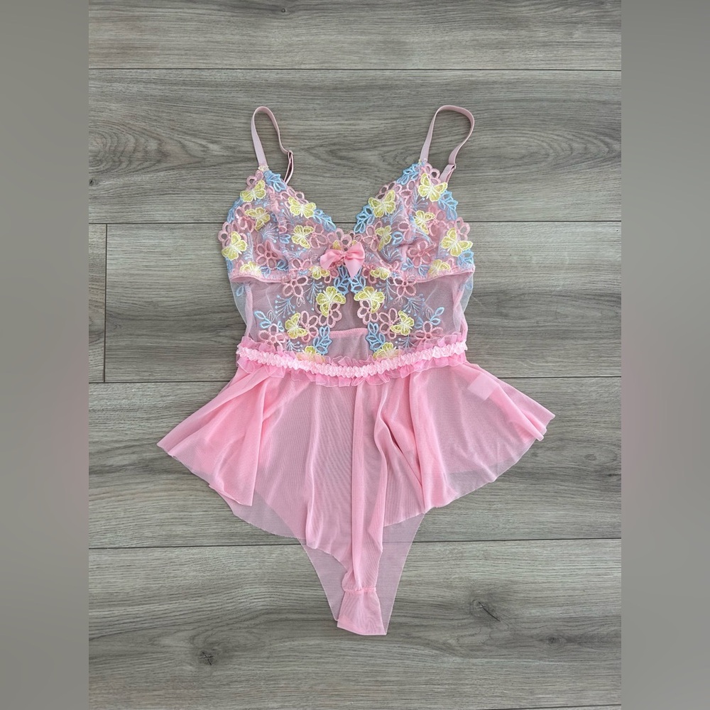 Floral Lace Sheer Pink Bodysuit